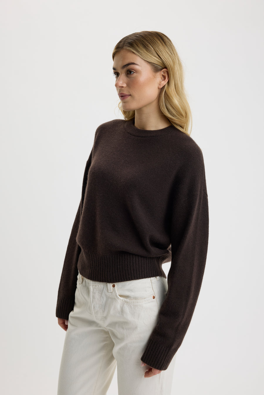 Christina Banded O-Neck Sweater Bison