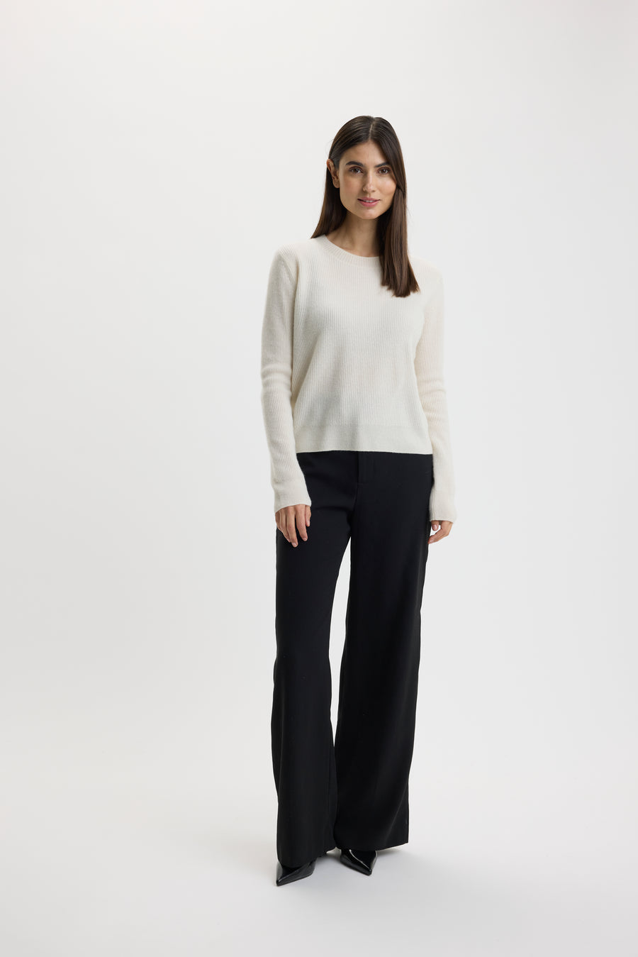 Ulrikke Ribbed O-Neck Sweater 0002 Chalk