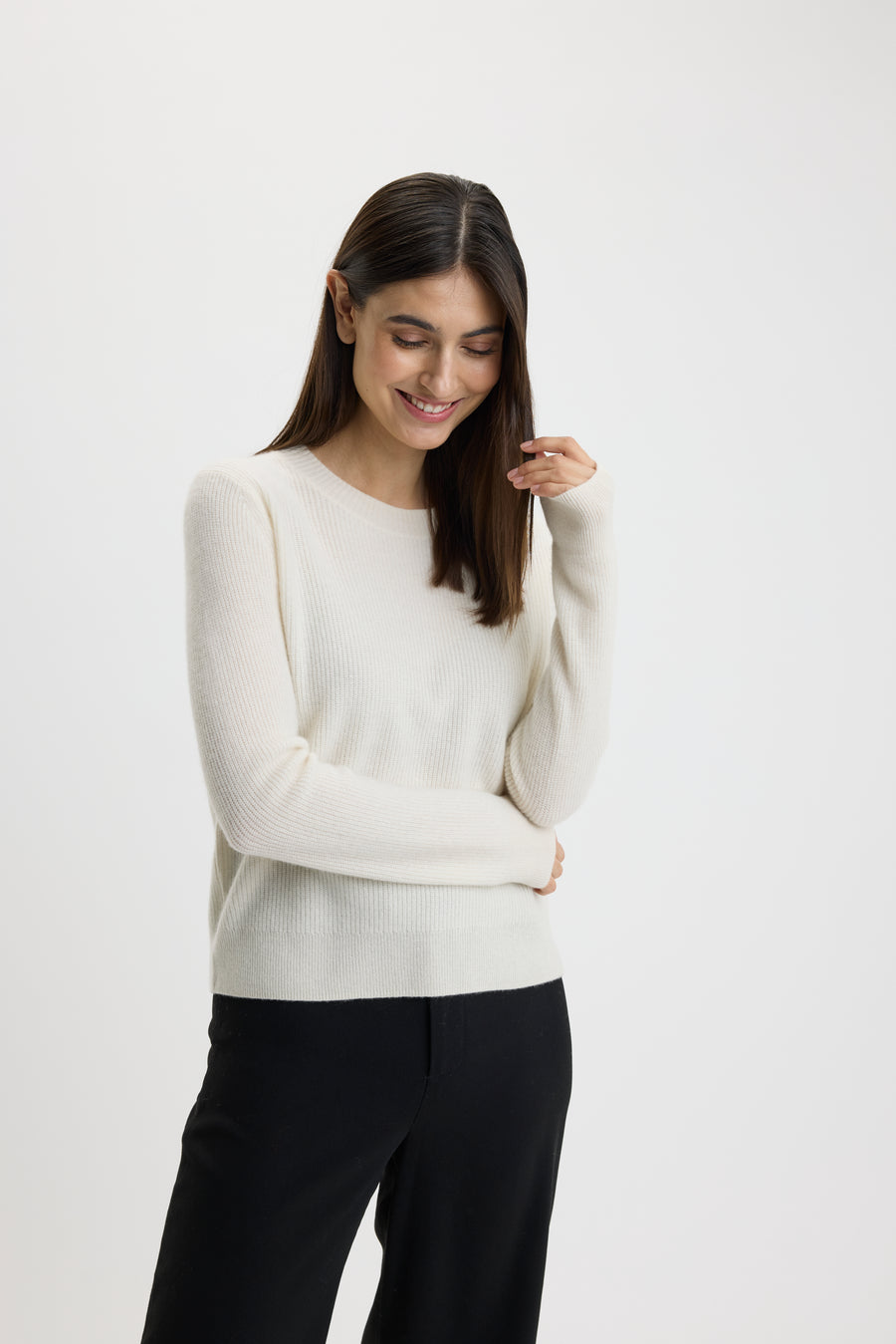 Ulrikke Ribbed O-Neck Sweater 0002 Chalk