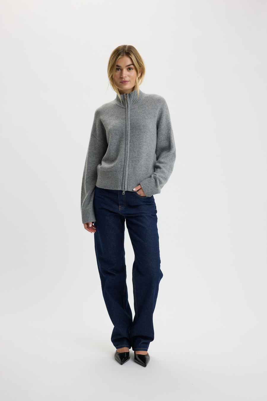 Christina 2-Way Zip Sweater Grey Mel