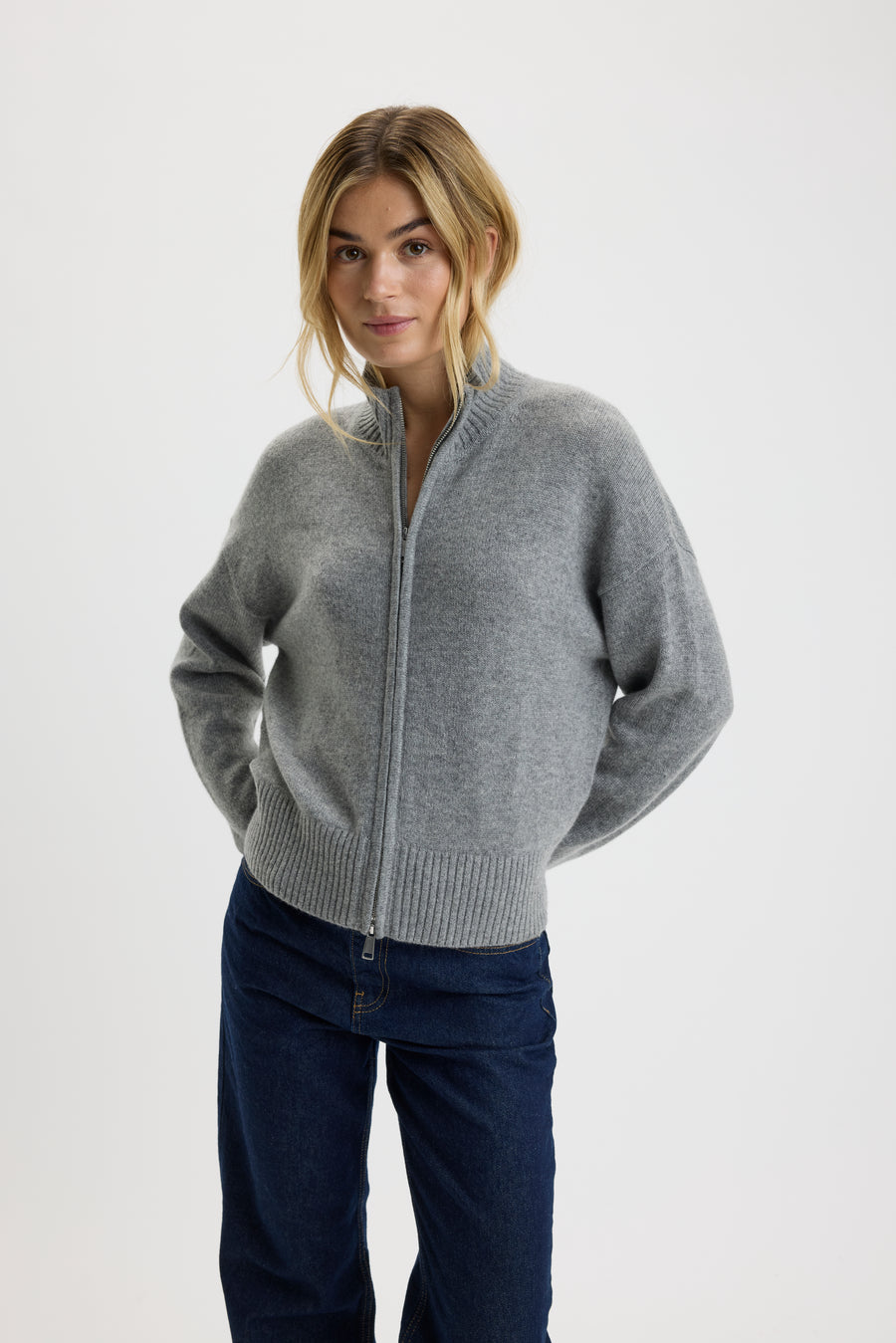 Christina 2-Way Zip Sweater Grey Mel