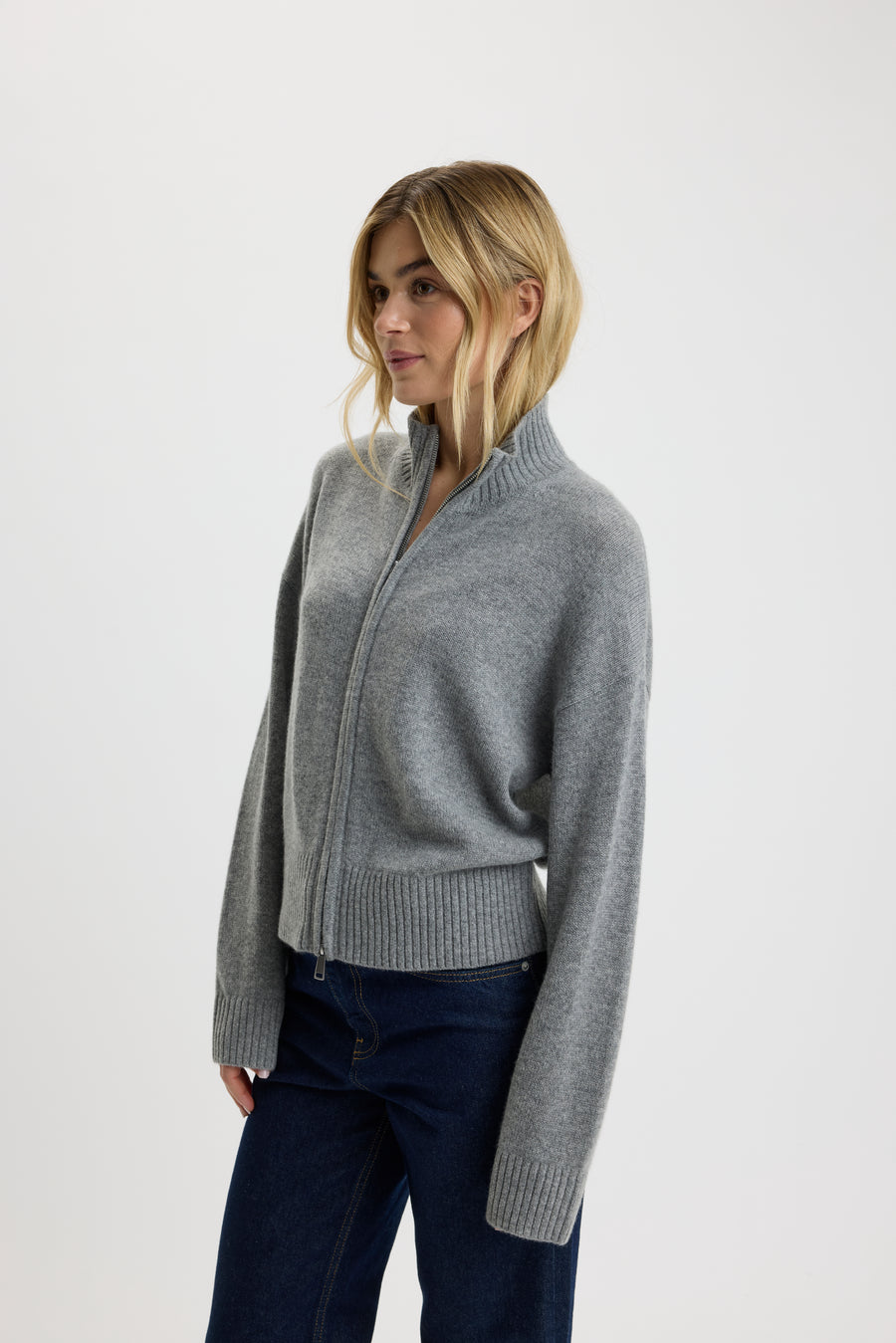 Christina 2-Way Zip Sweater Grey Mel