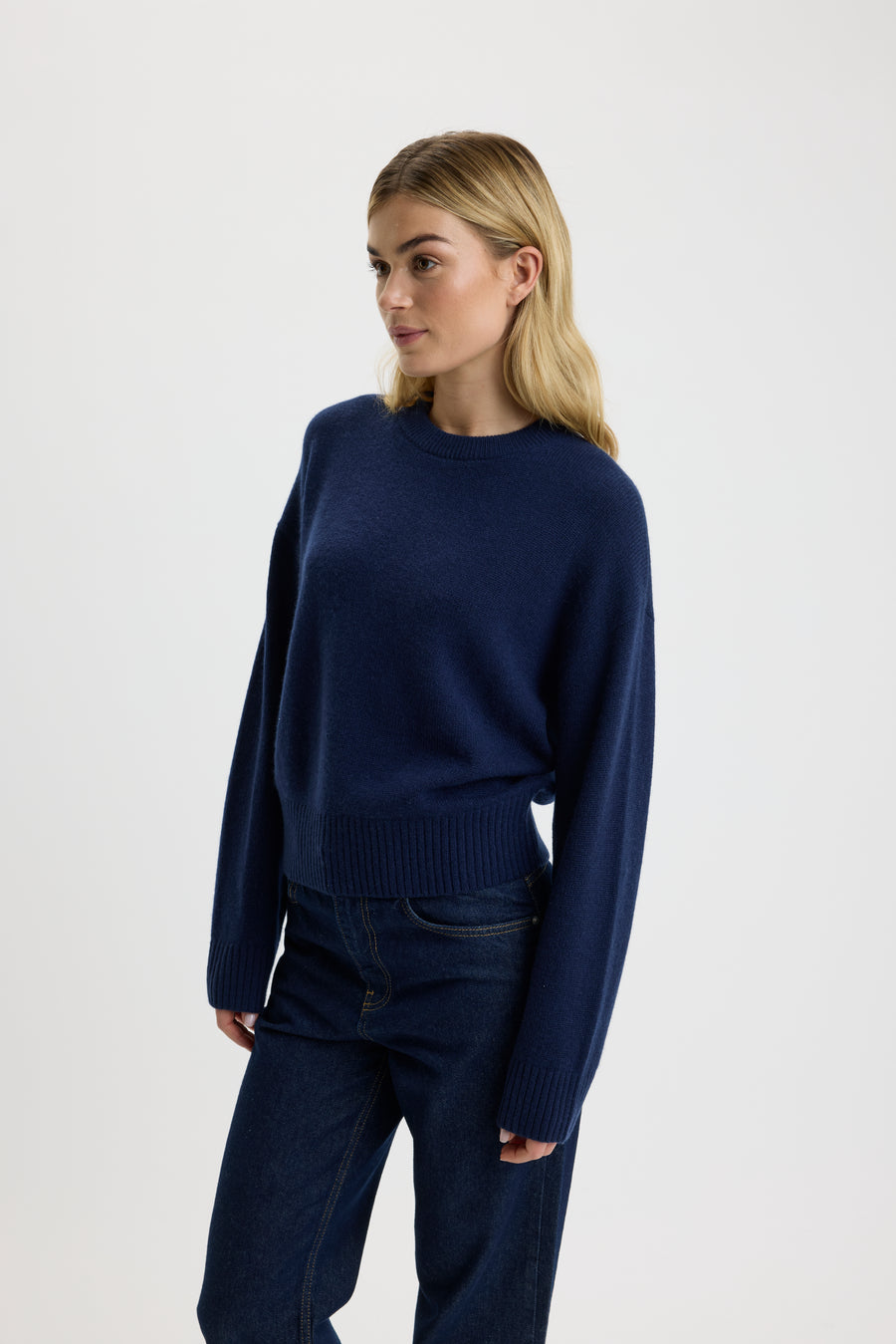Christina Banded O-Neck Sweater Navy