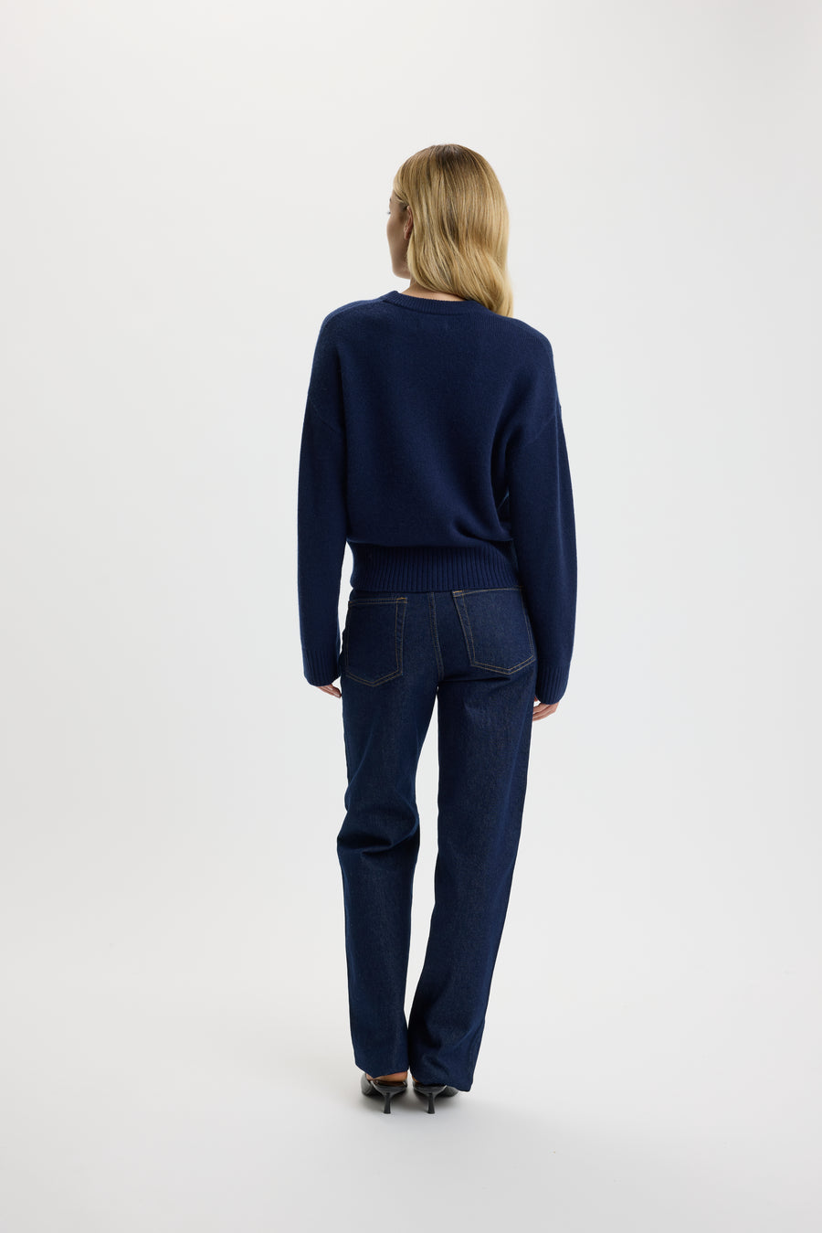 Christina Banded O-Neck Sweater Navy