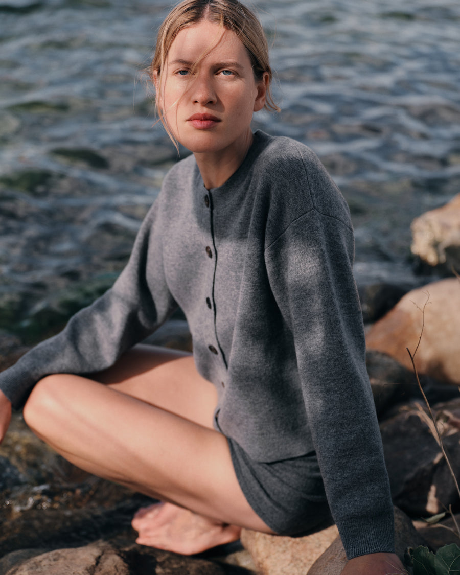 Anna Double Face Cardigan Dark Grey Mel.