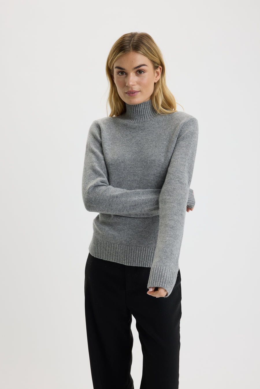 Chris T-Neck Sweater Grey Mel