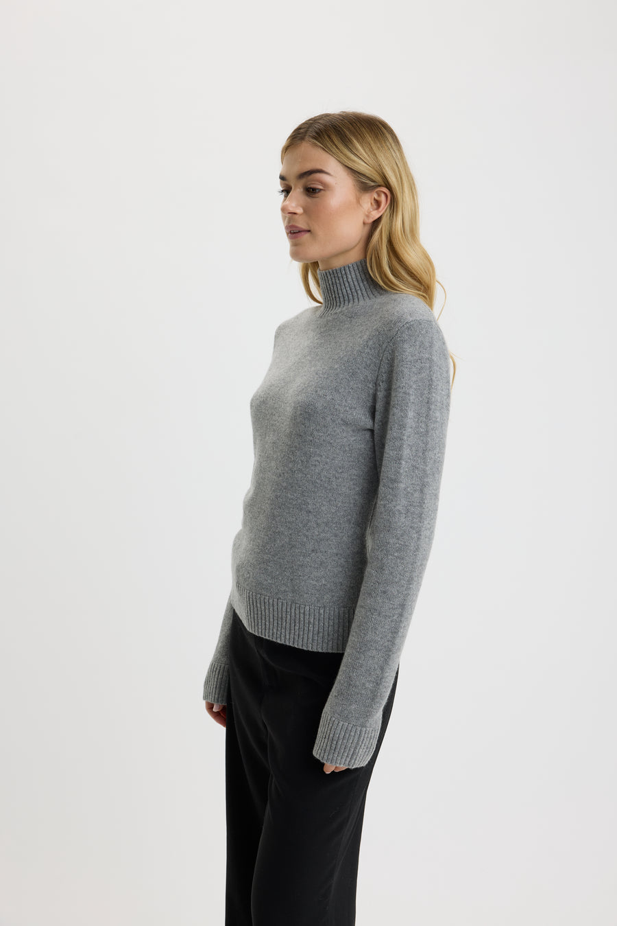 Chris T-Neck Sweater Grey Mel