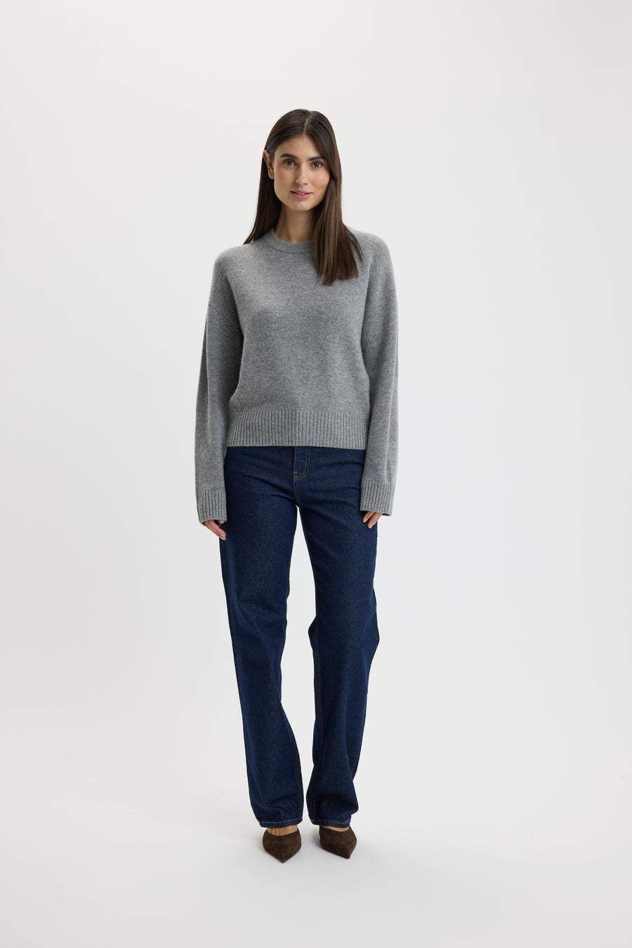 Christina Banded O-Neck Sweater Grey Mel