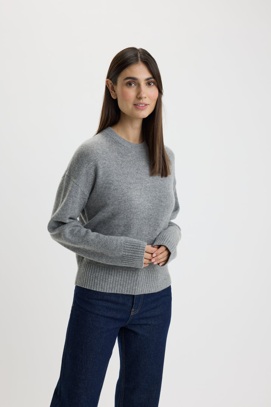 Christina Banded O-Neck Sweater Grey Mel