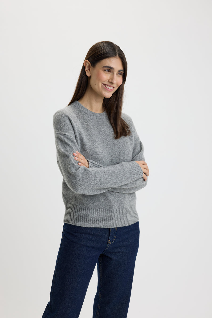 Christina Banded O-Neck Sweater Grey Mel