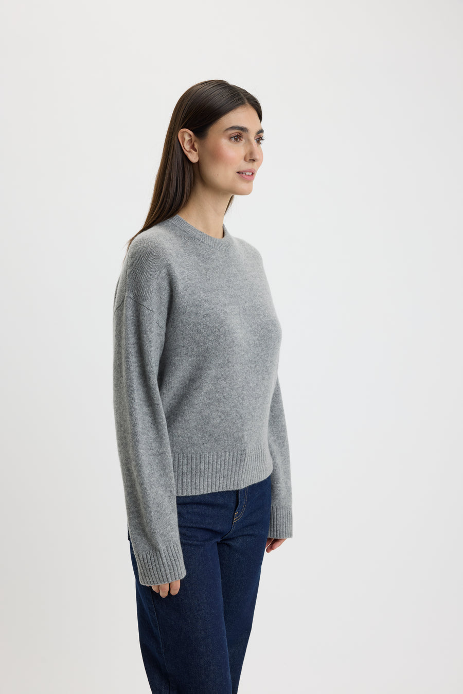 Christina Banded O-Neck Sweater Grey Mel