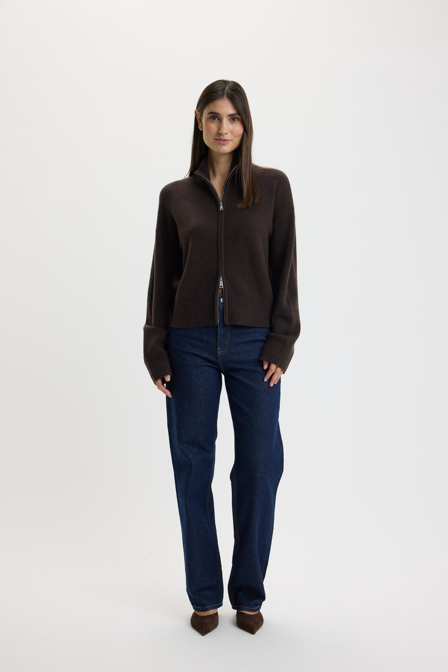 Christina 2-Way Zip Sweater Bison