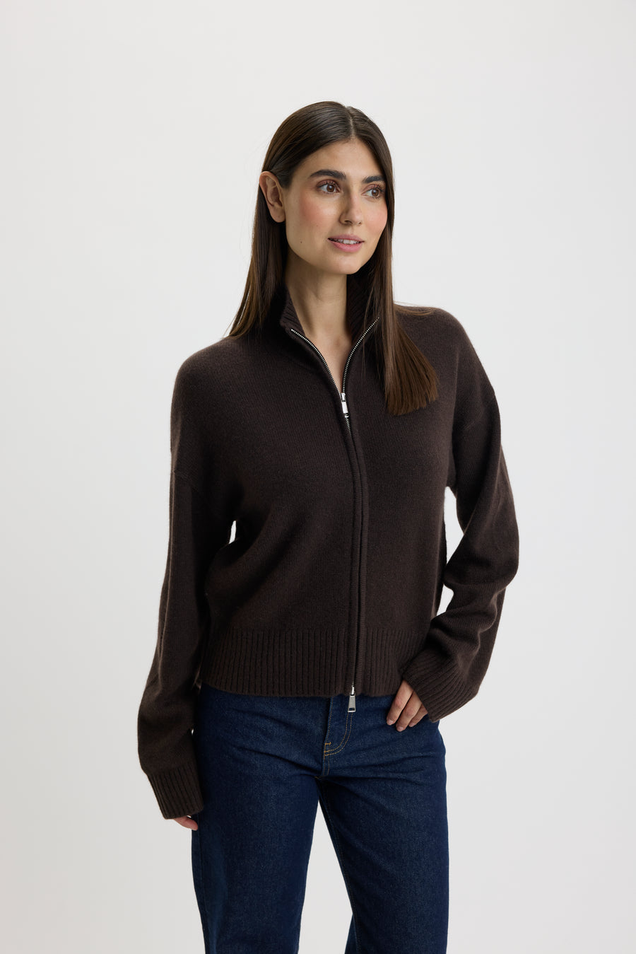 Christina 2-Way Zip Sweater Bison
