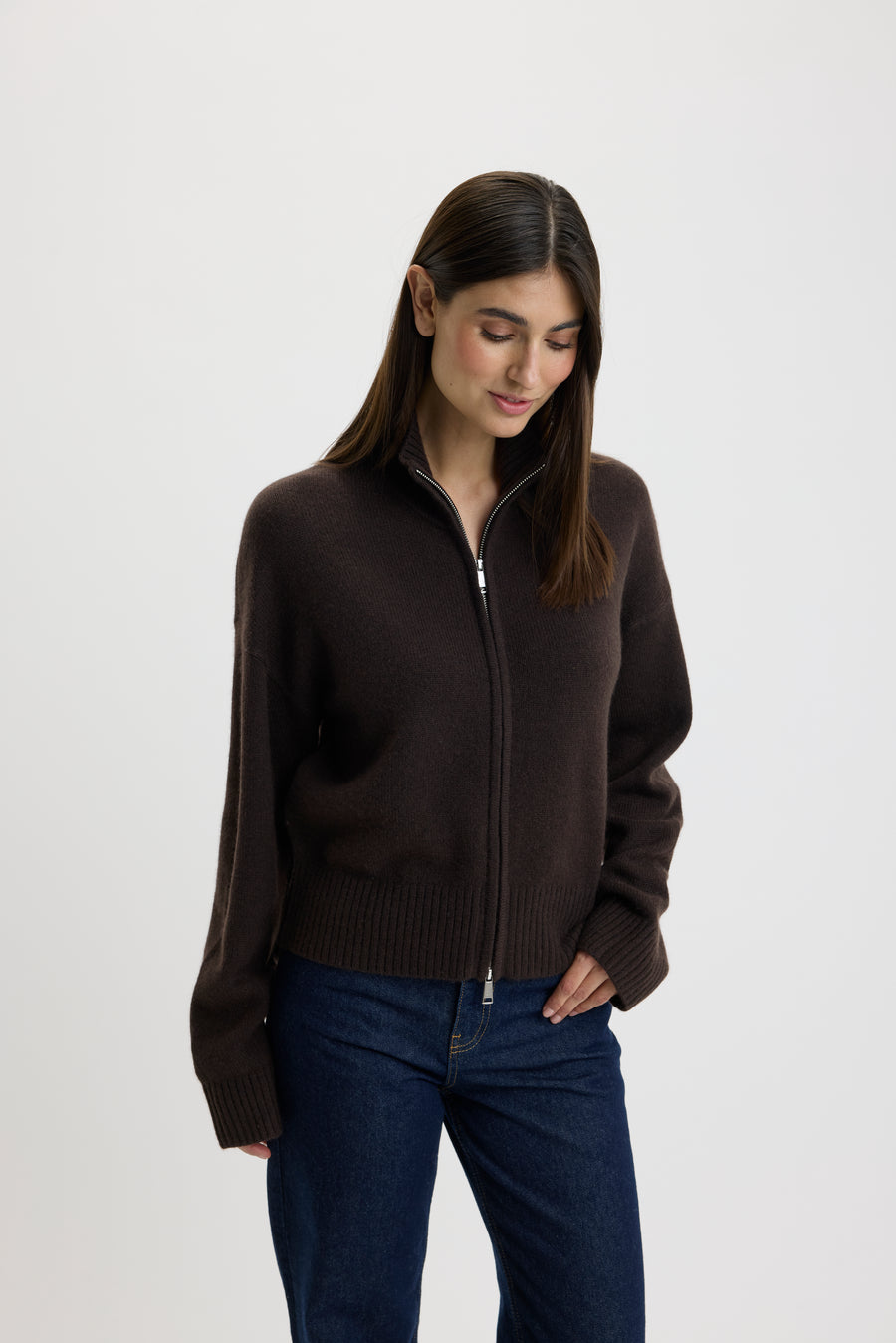 Christina 2-Way Zip Sweater Bison