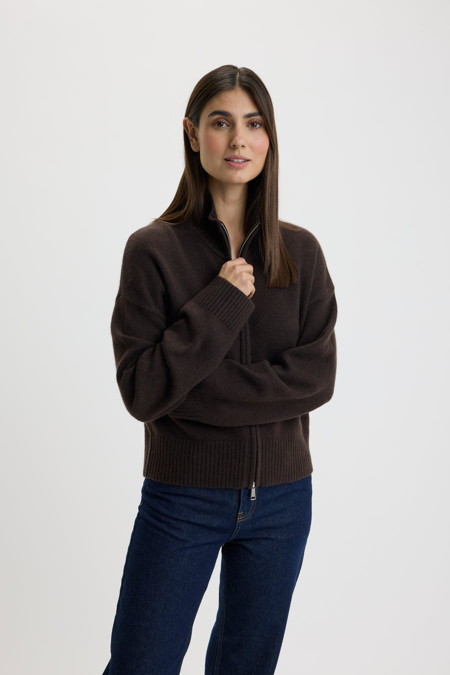 Christina 2-Way Zip Sweater Bison