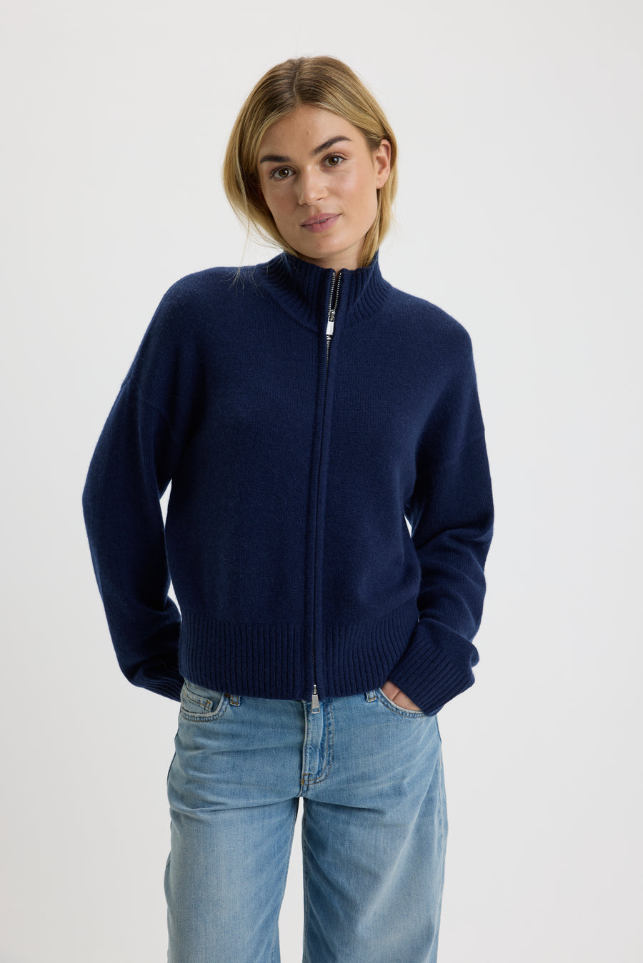 Christina 2-Way Zip Sweater Navy