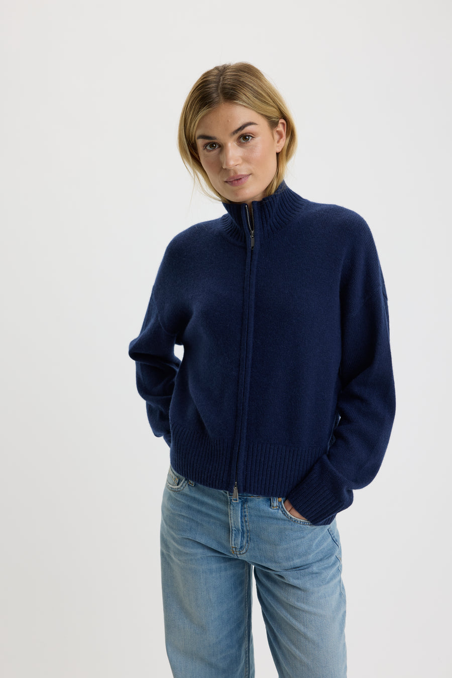 Christina 2-Way Zip Sweater Navy