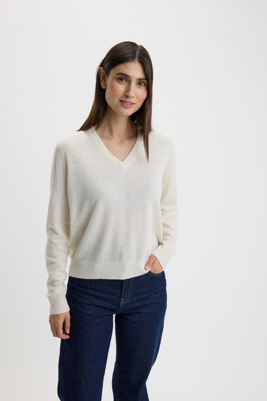Ulrikke V-Neck Sweater 0002 Chalk