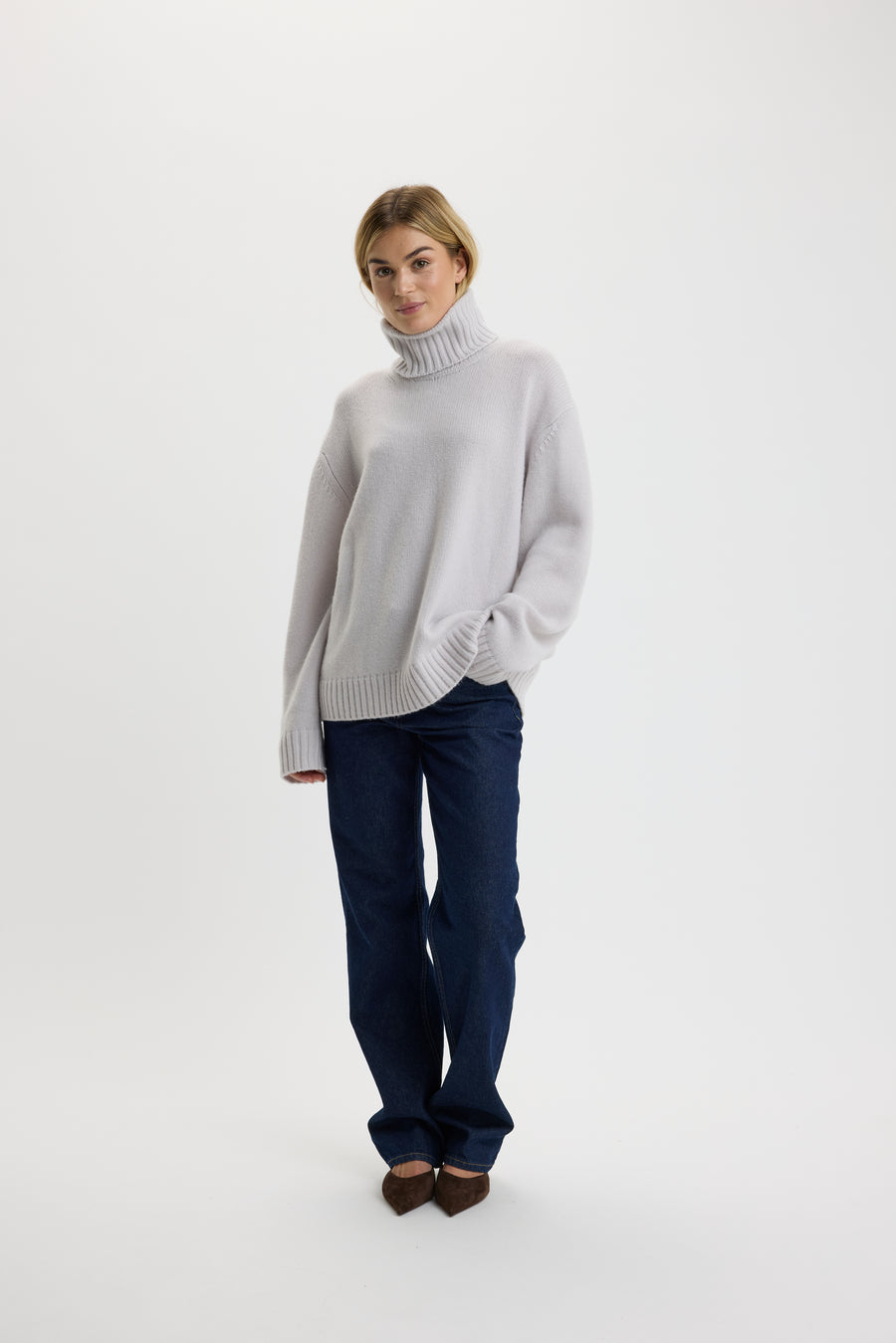 Emilee Oversize T-Neck Sweater Ancient Stone