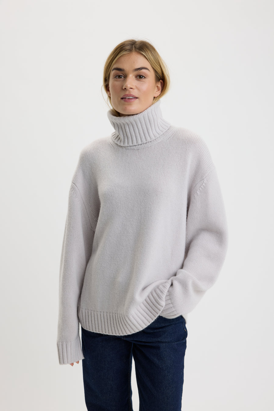 Emilee Oversize T-Neck Sweater Ancient Stone
