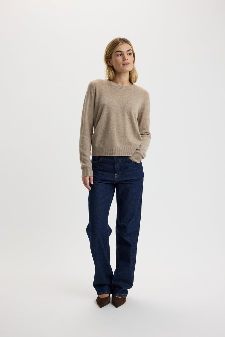Ulrikke Short O-Neck Sweater Eco Gravel