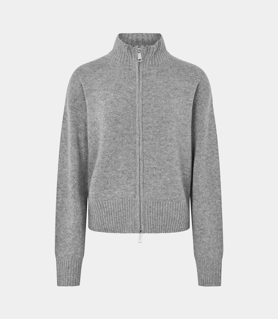 Christina 2-Way Zip Sweater Grey Mel