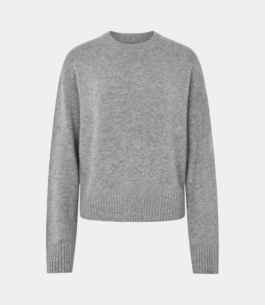 Christina Banded O-Neck Sweater Grey Mel