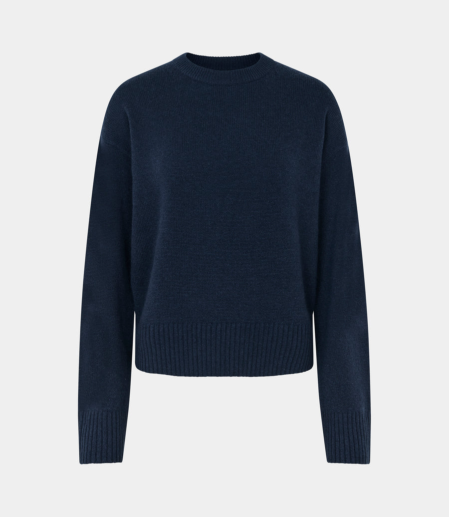 Christina Banded O-Neck Sweater Navy