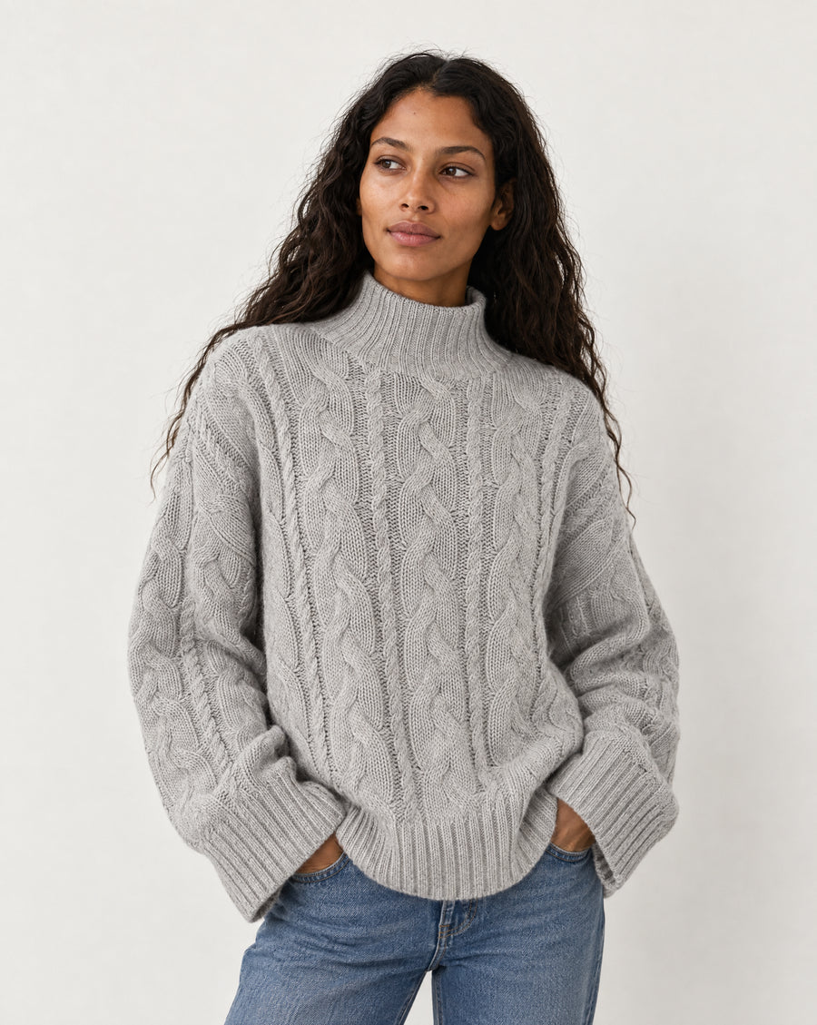 Charli Cable T-Neck Light Grey Mel.