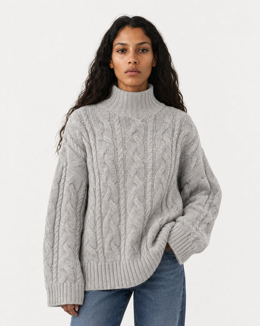 Charli Cable T-Neck Light Grey Mel.