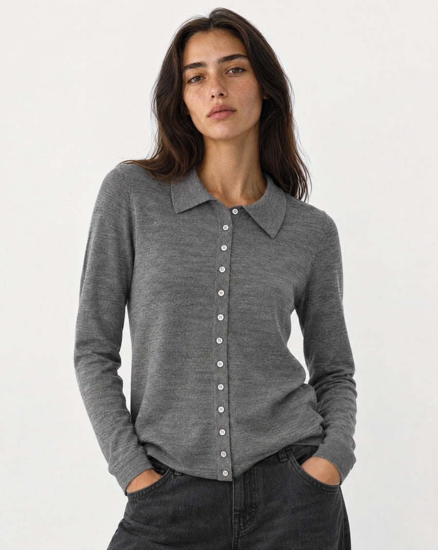 Maria Polo Cardigan Dark Grey Mel.