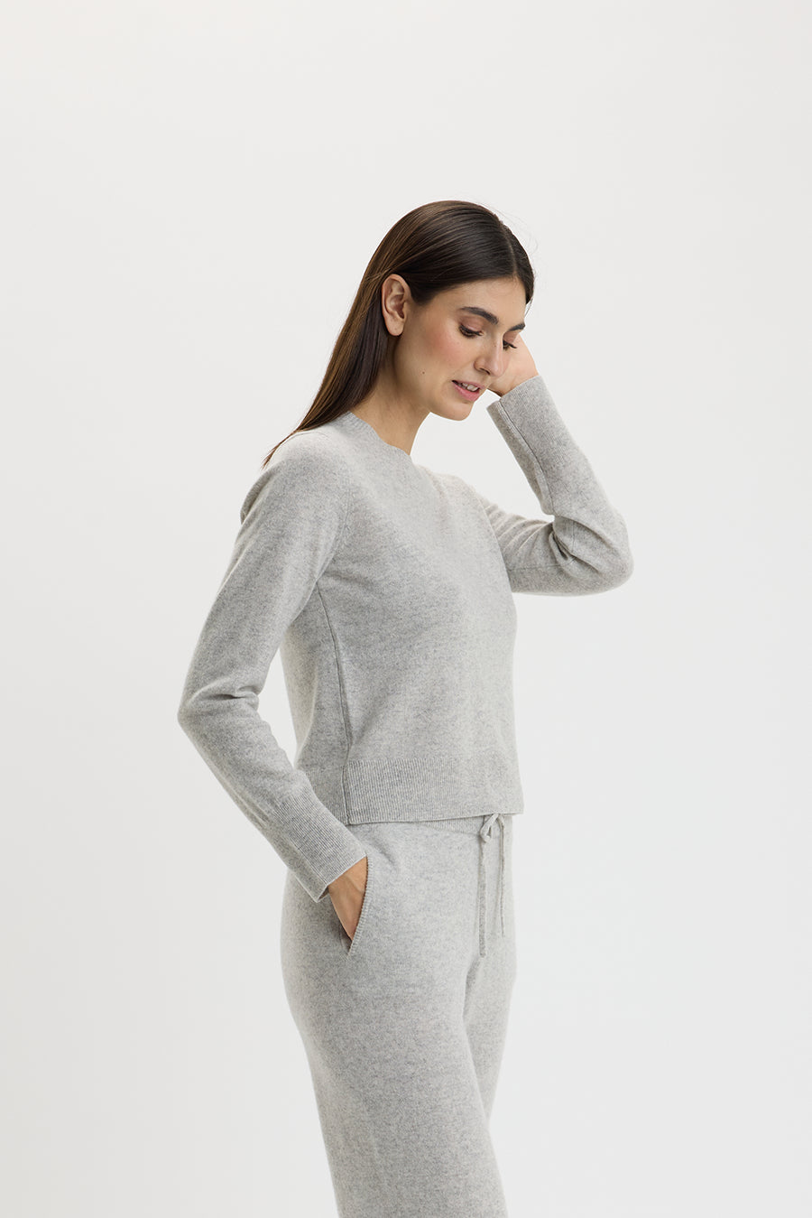 Ulrikke Shrunken O-Neck Sweater Foggy