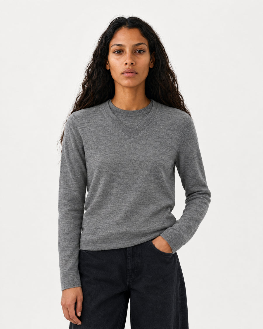 Maria V-Neck Dark Grey Mel.