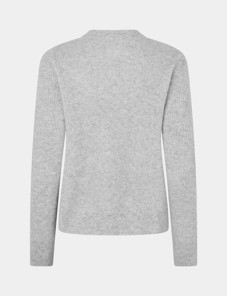 Ulrikke Ribbed O-Neck Sweater 0002 Foggy