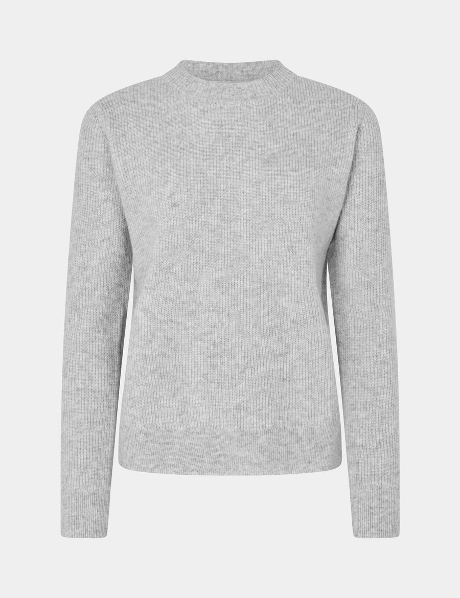 Ulrikke Ribbed O-Neck Sweater 0002 Foggy